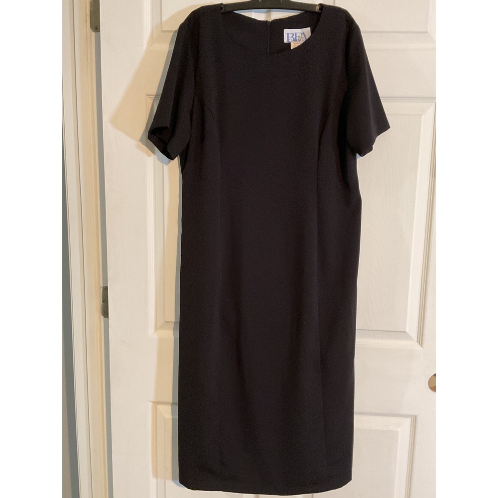 BFA Classics Black Short Sleeve Sheath Dress 51072 Petite Womens 14P Made in USA
